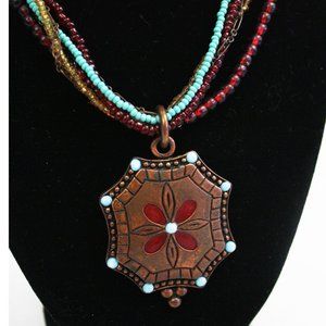 Set of Aztec Multi Strand Medallion Necklace & Earrings